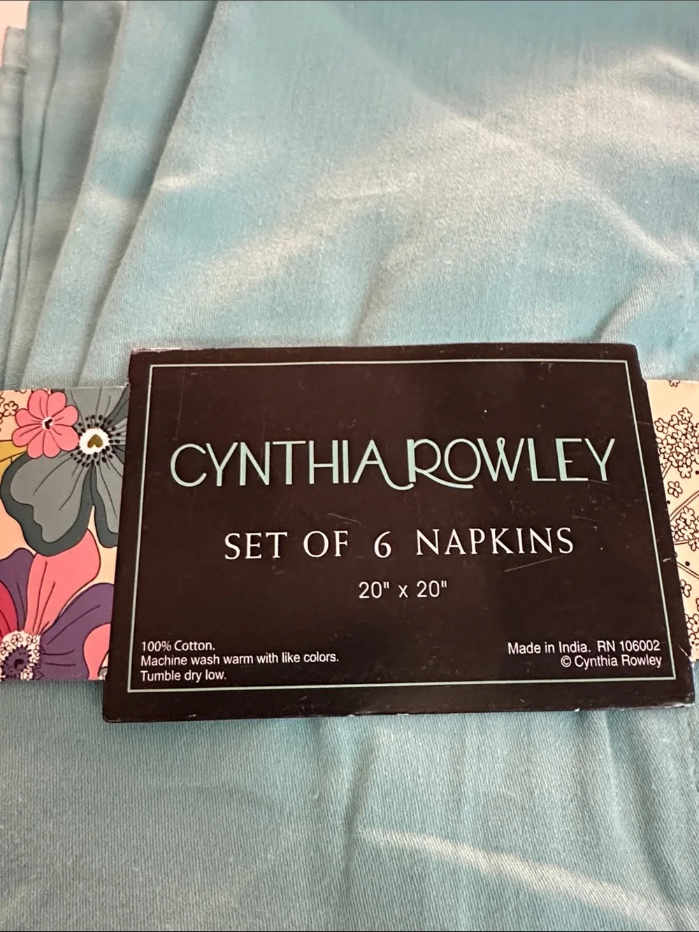 Cynthia Rowley Bright Aqua Cotton Napkin Set of 6 New